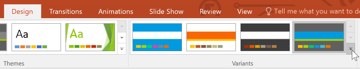 selecting colors from the Variants group
